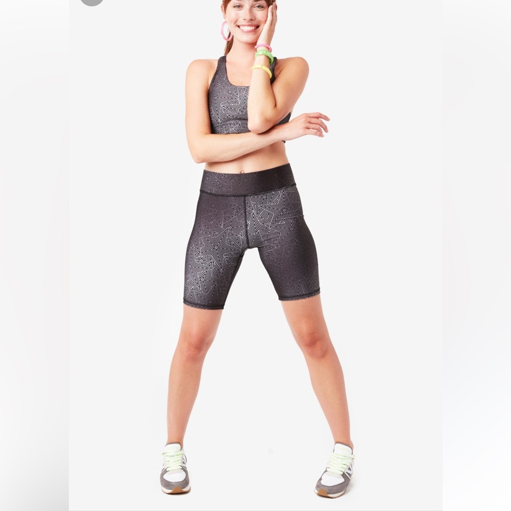 Terez Superstar Moves Hi Shine Bike Biker Shorts Black Stars Small